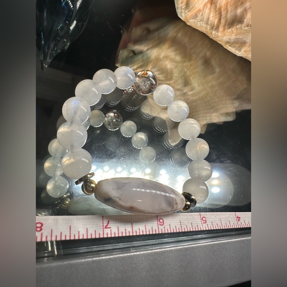 MOONSTONE + DENDRITIC AGATE + PHANTOM NATURAL BRACELET SIZE 7” - Picture 11 of 15